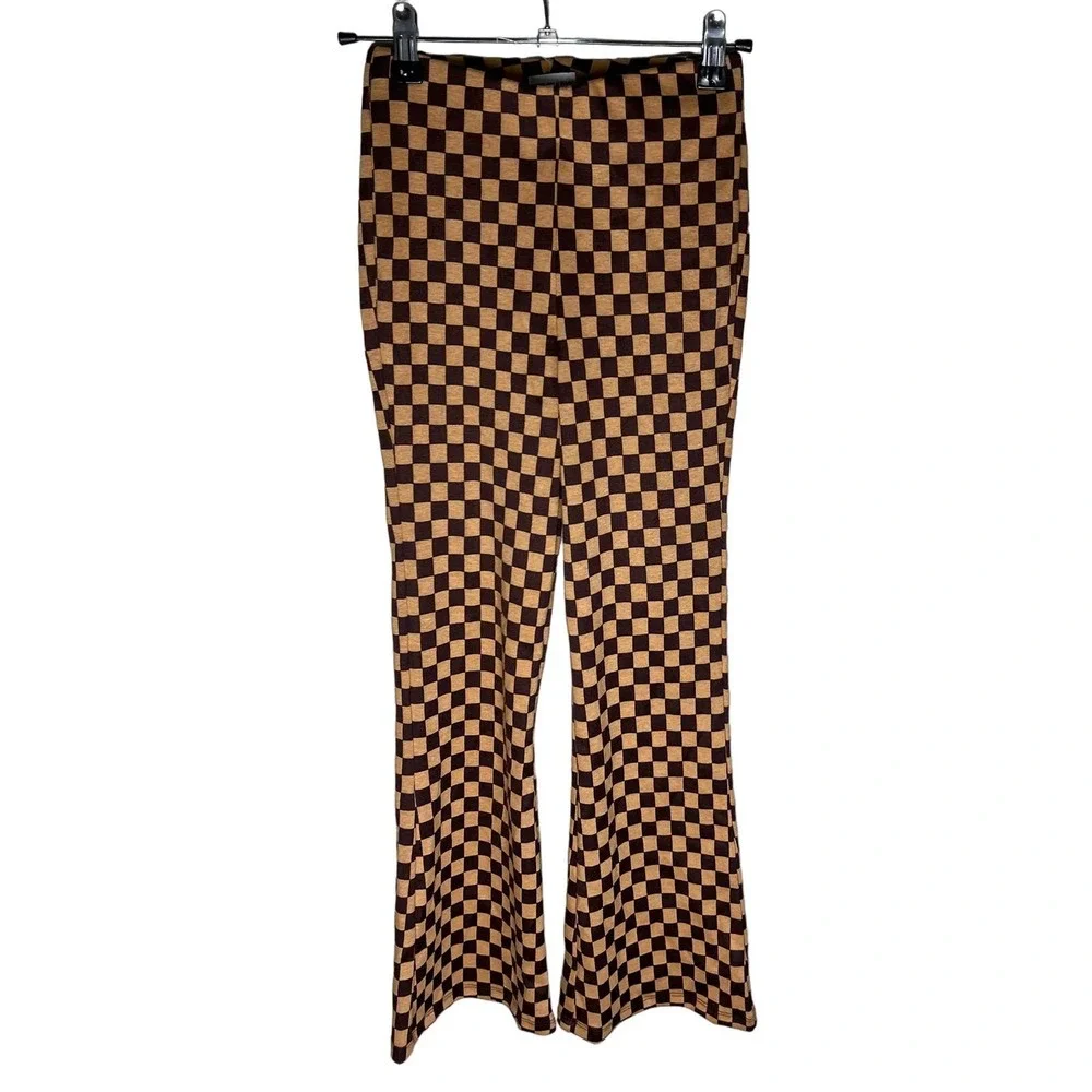 Juniors Love on a Hanger Checkered Flare Stretch Pants Size 1 - Picture 1 of 4